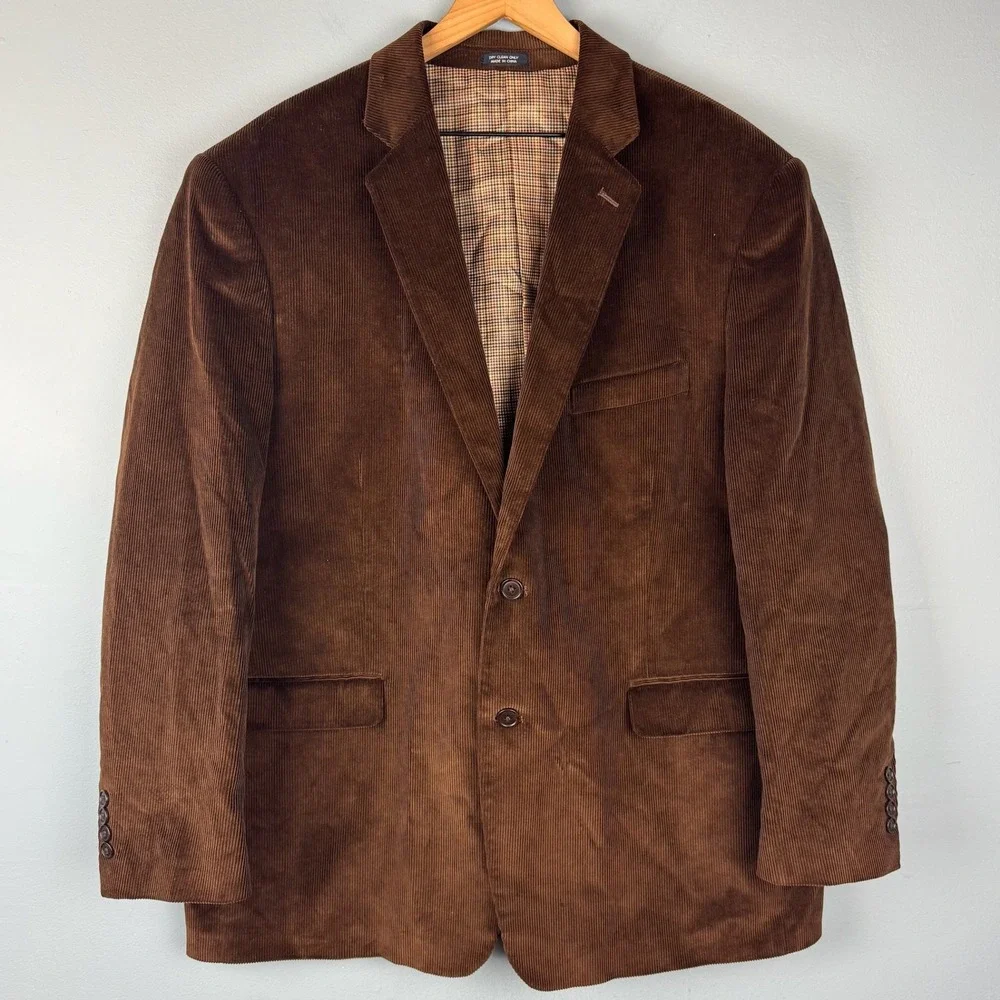 Saddlebred Mens 48R Brown Corduroy Sport Coat Two Button Blazer Formal Office‎